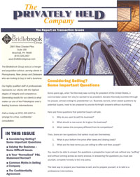 Newsletter on buying or selling a business in the Philadelphia area of Pennsylvania